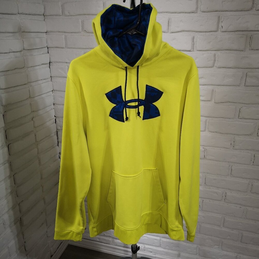 Under Armour Men's Size XL Neon Green w/ Blue Logo Fleece Lined Hoodie